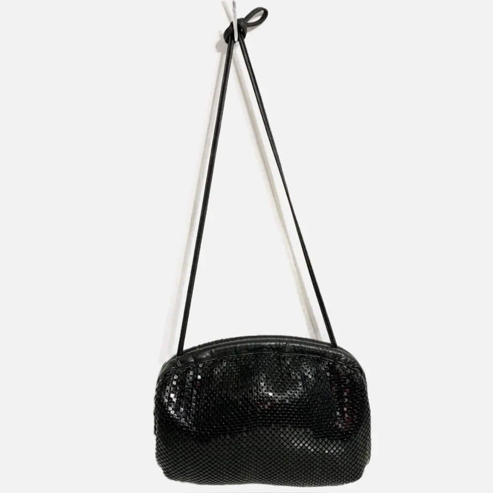 Vintage Whiting and Davis Chainmail Leather Crossbody Shoulder Bag Hinged Frame